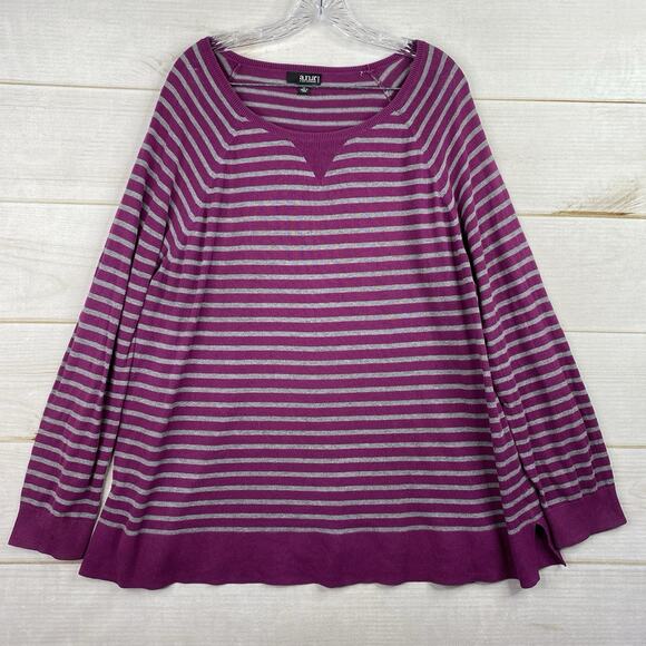 Ana a New Approach Sweater Top Womens 1X Purple Stripe Long Sleeve Pullover - Picture 1 of 9
